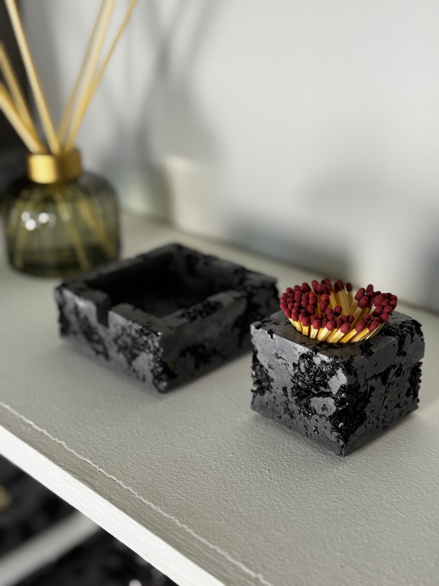 Black Tourmaline x Black Cement Match Holder