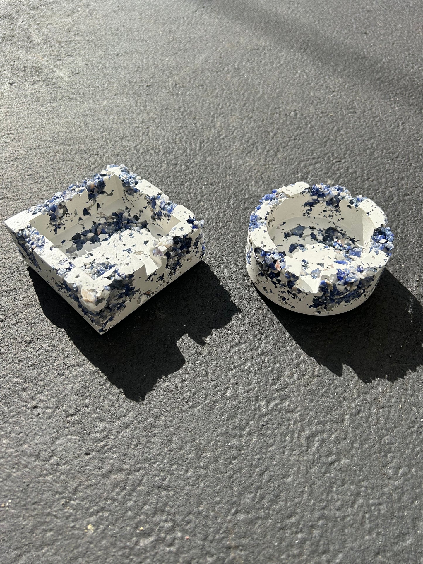 Blue Sodalite x White Cement Circle Ashtray
