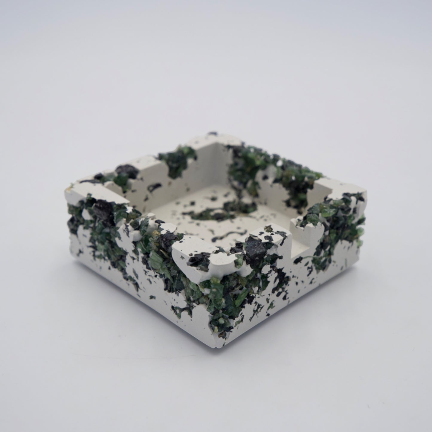 Green Serpentine x White Cement Square Ashtray