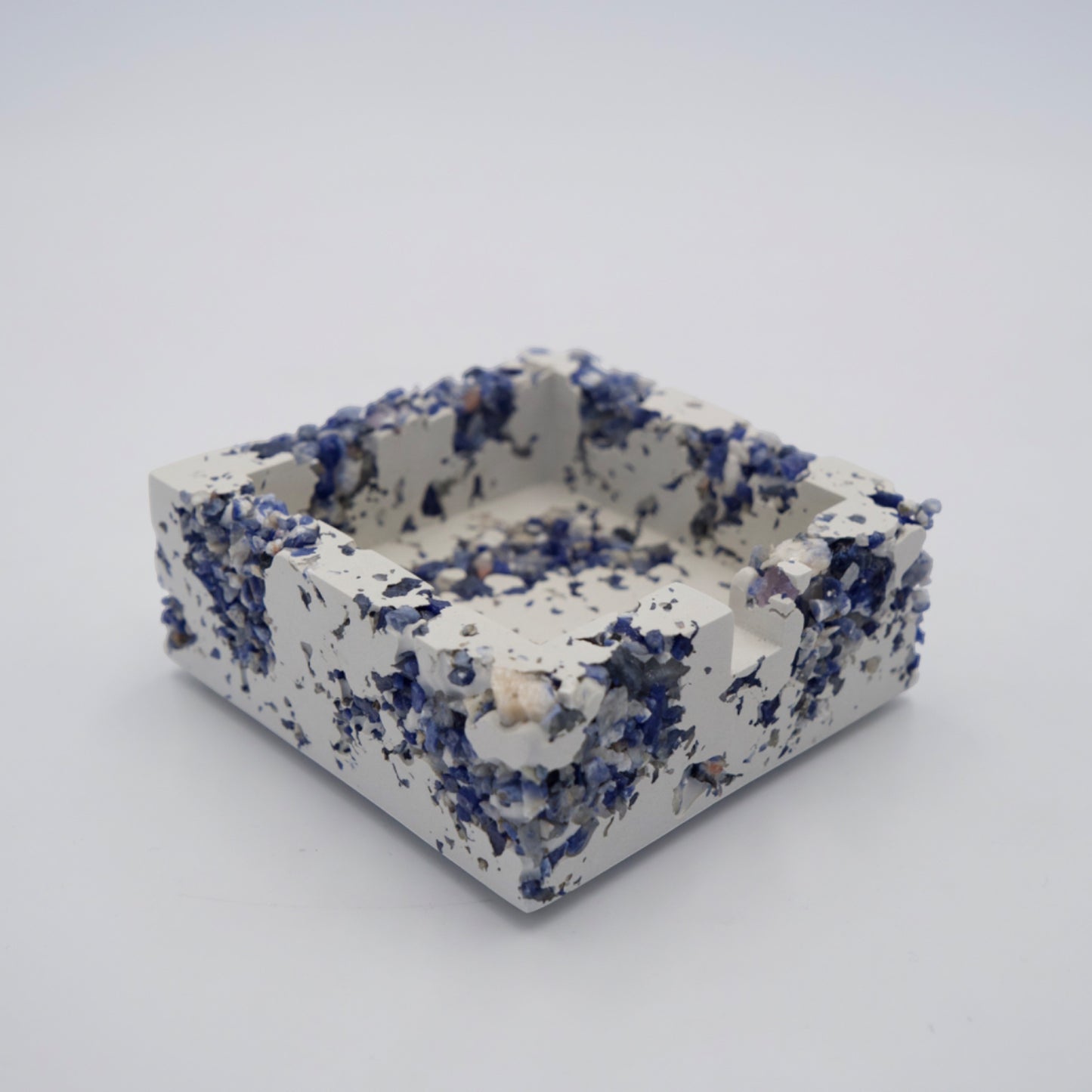 Blue Sodalite x White Cement Square Ashtray