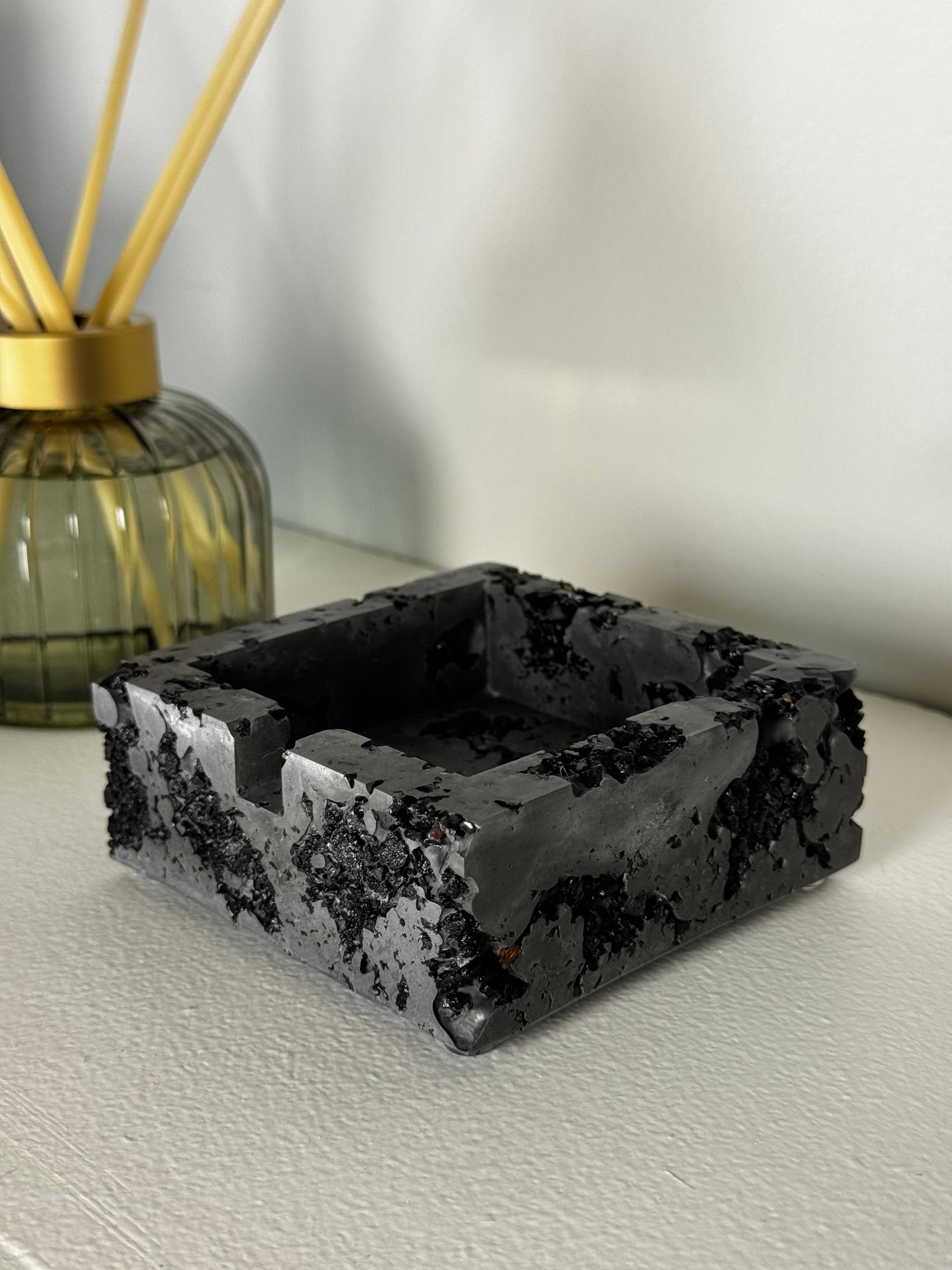 Black Tourmaline x Black Cement Square Ashtray