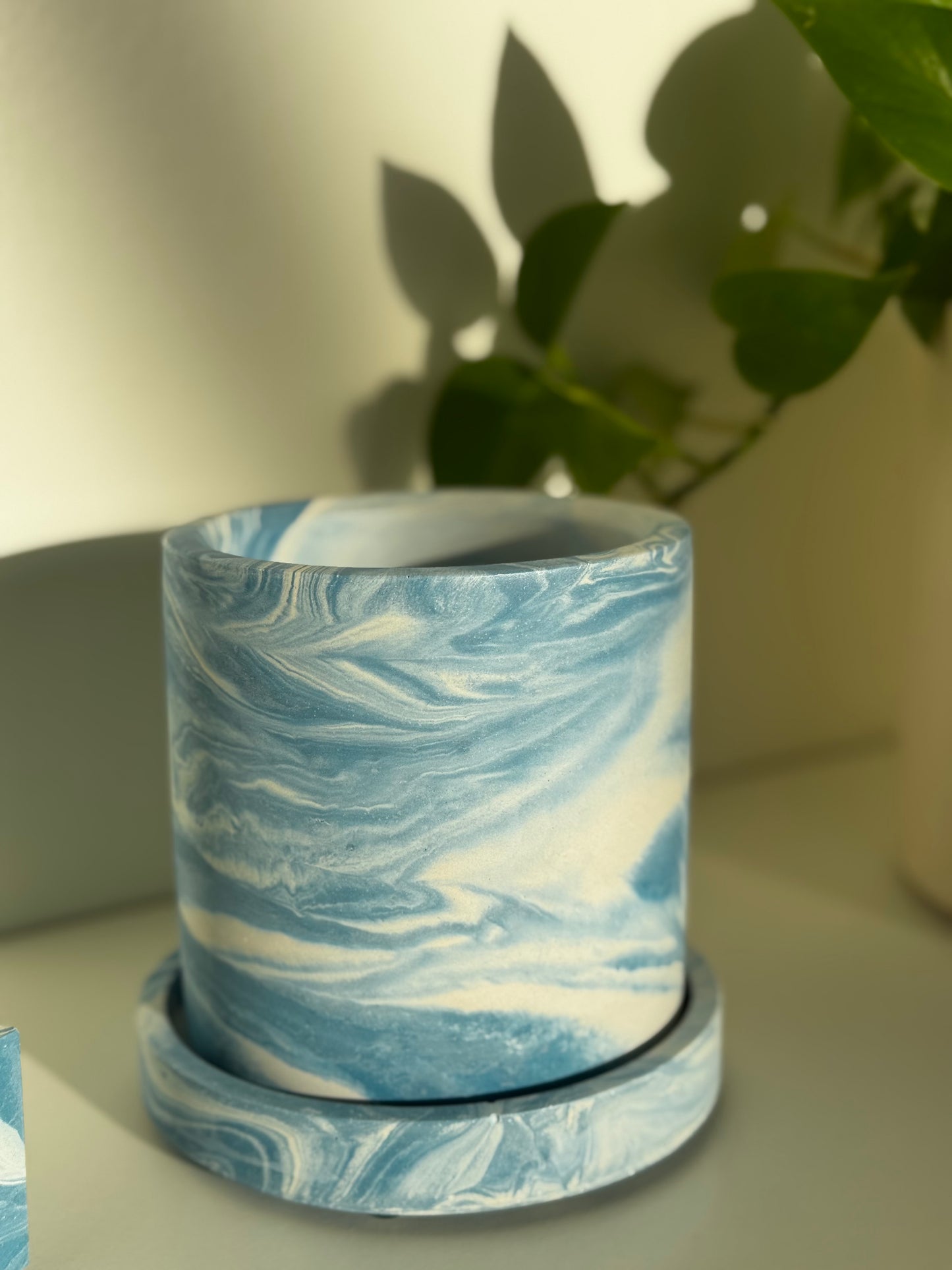 Set of the Month | Marbled Blue Planter and Match Holder set