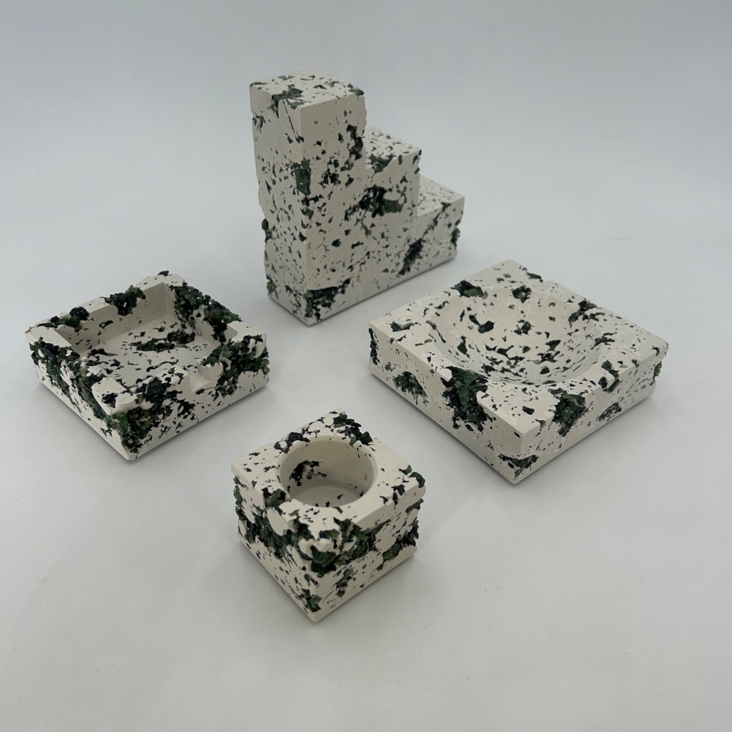 Green Serpentine x White Cement Jewelry Dish