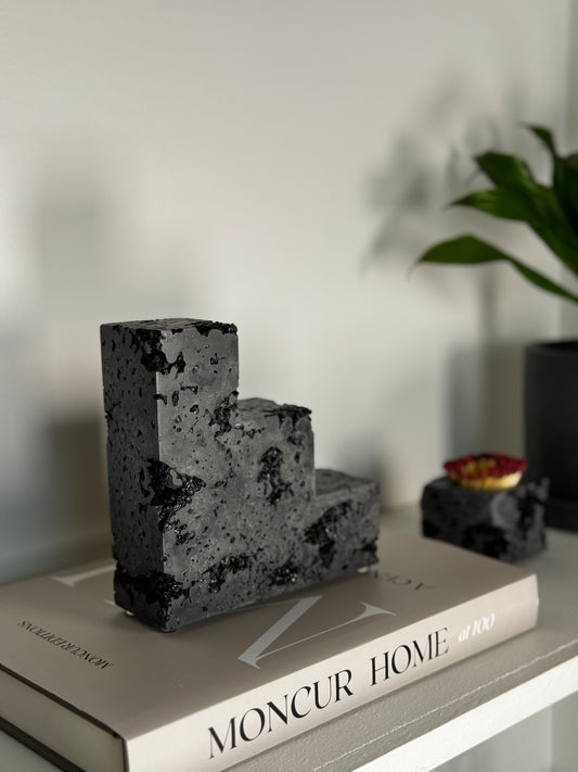 Black Tourmaline x Black Cement Square Bookend