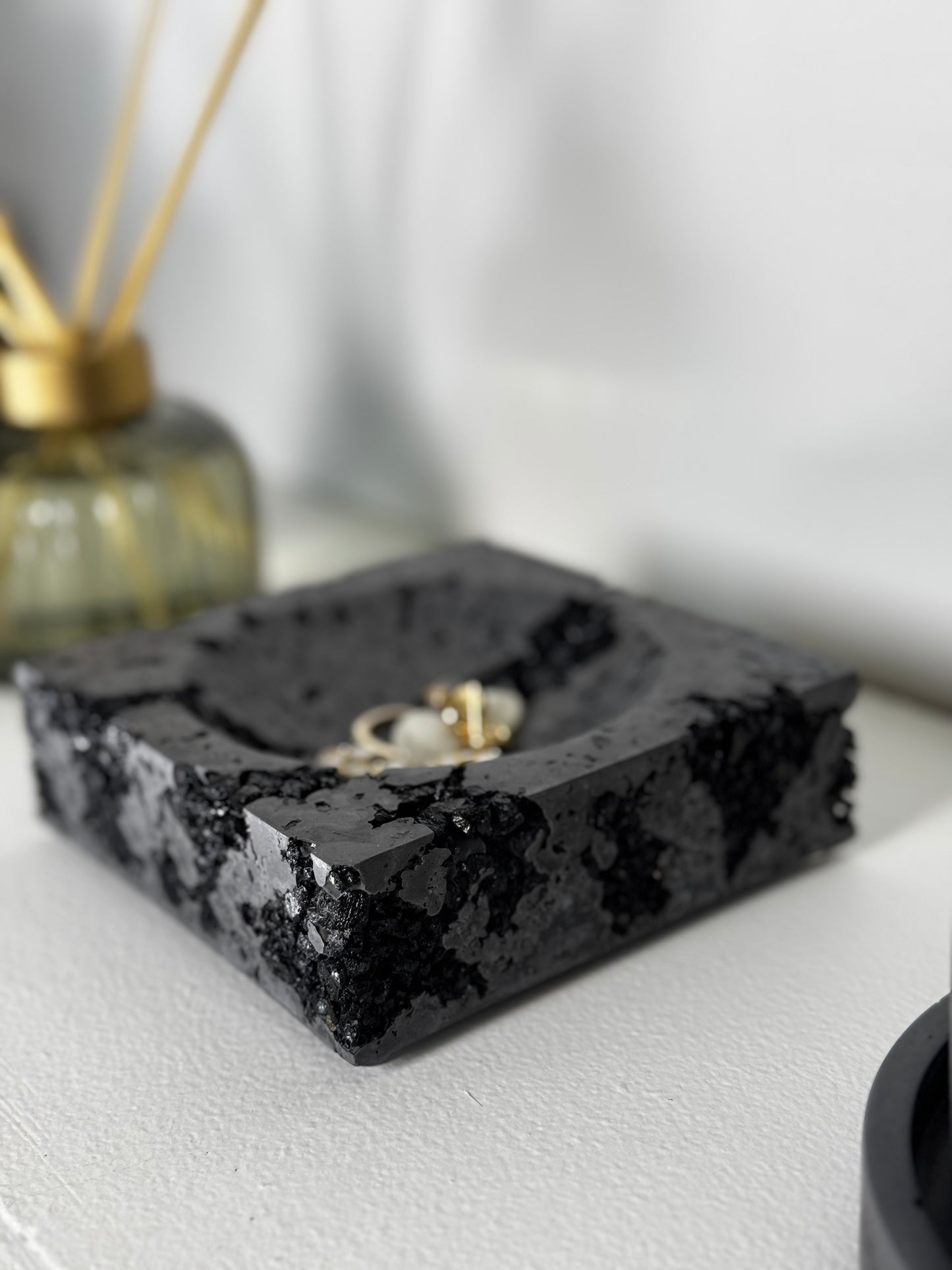 Black Tourmaline x Black Cement Jewelry Dish
