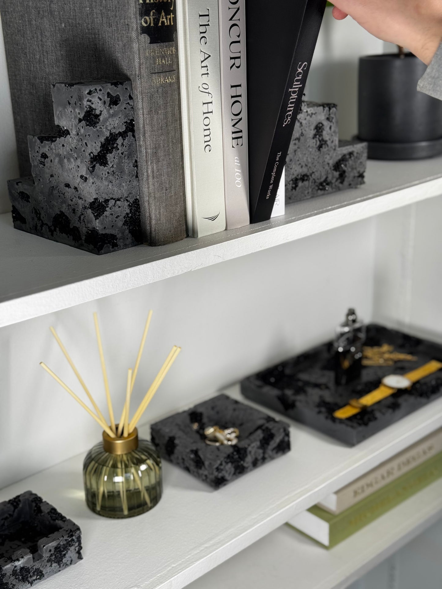 Black Tourmaline x Black Cement Square Bookend