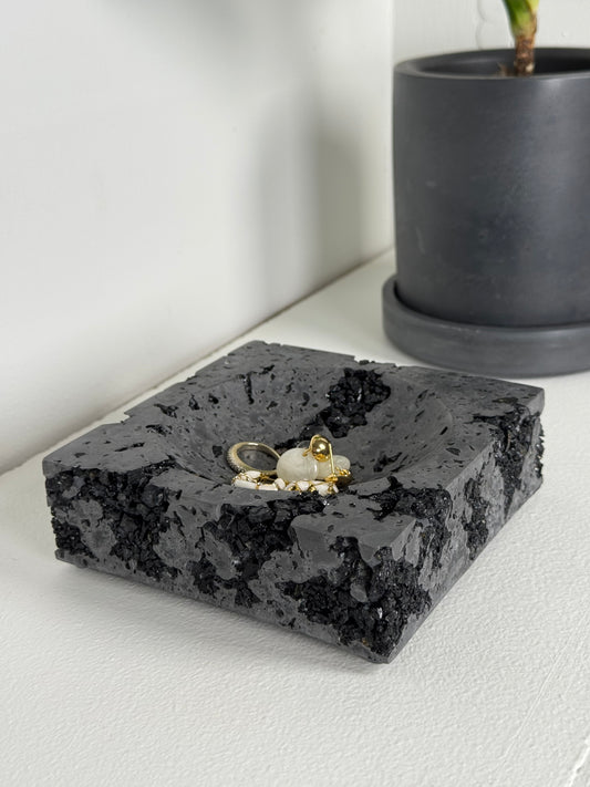 Black Tourmaline x Black Cement Jewelry Dish