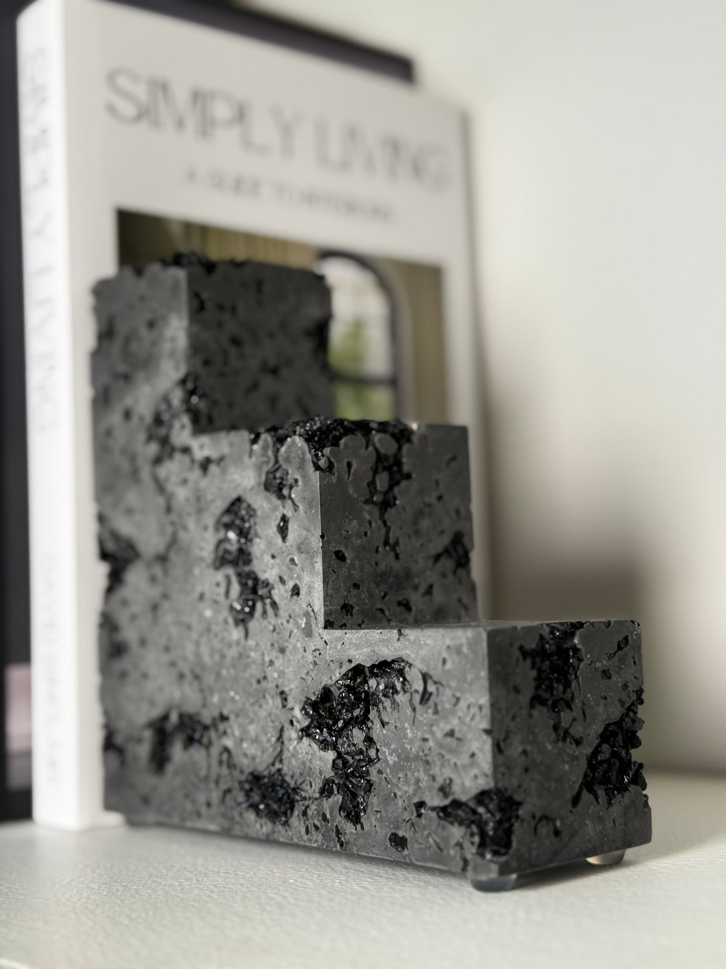Black Tourmaline x Black Cement Square Bookend