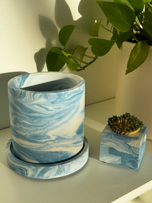 Set of the Month | Marbled Blue Planter and Match Holder set