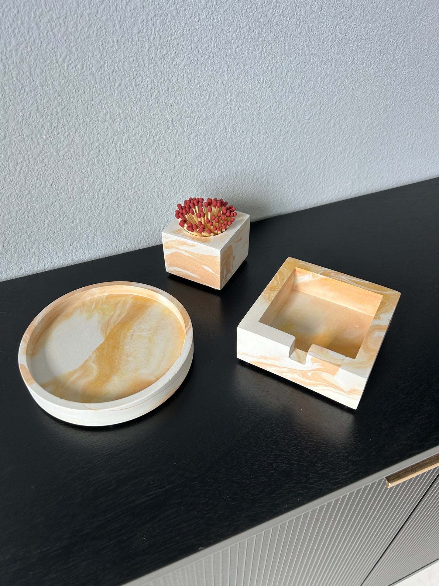 Set of the Month | March Marble Yellow Ashtray, Small Tray and Match Holder set