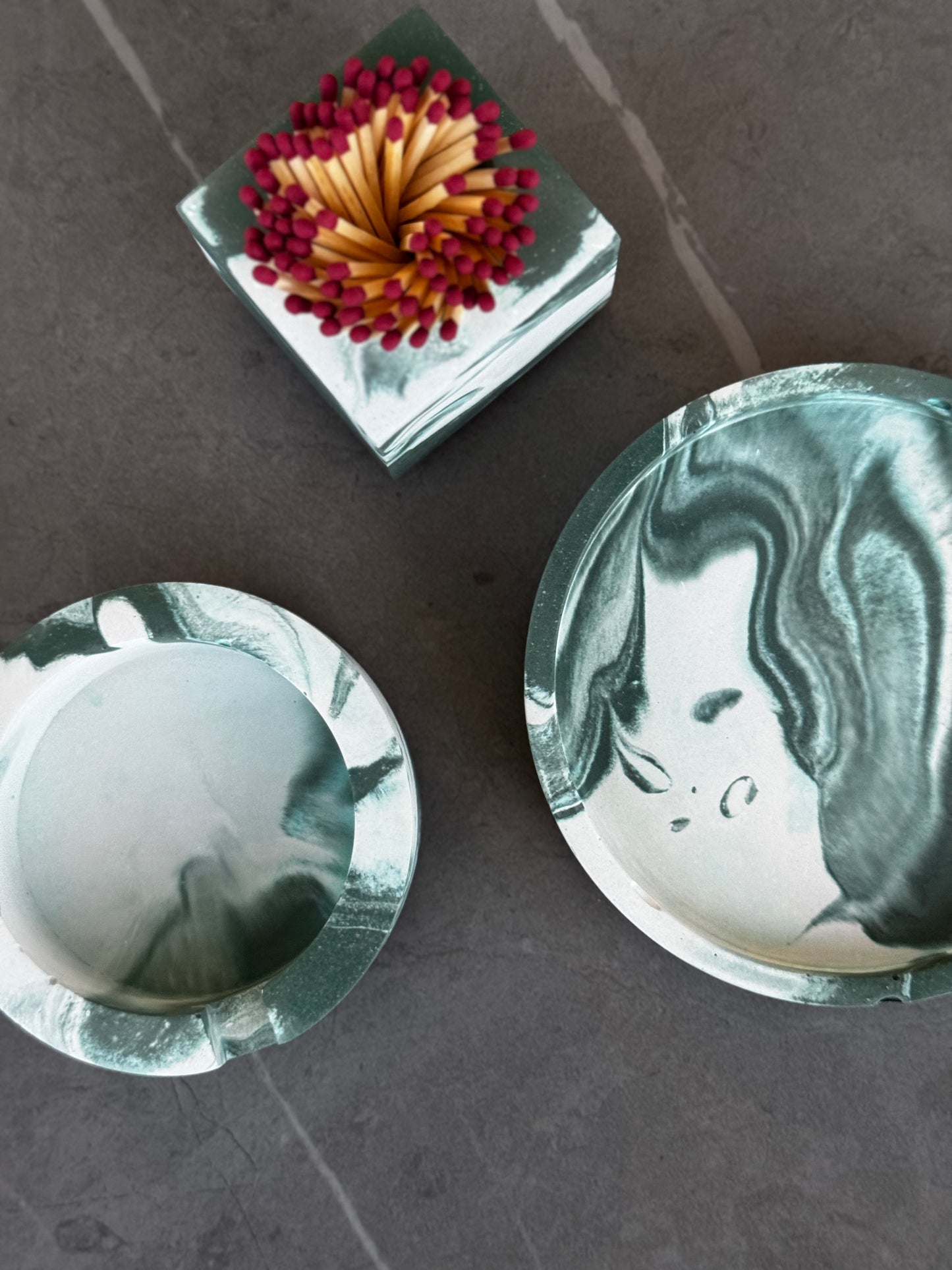 Set of the Month | March Marbled Green Ashtray, Small Tray and Match Holder set