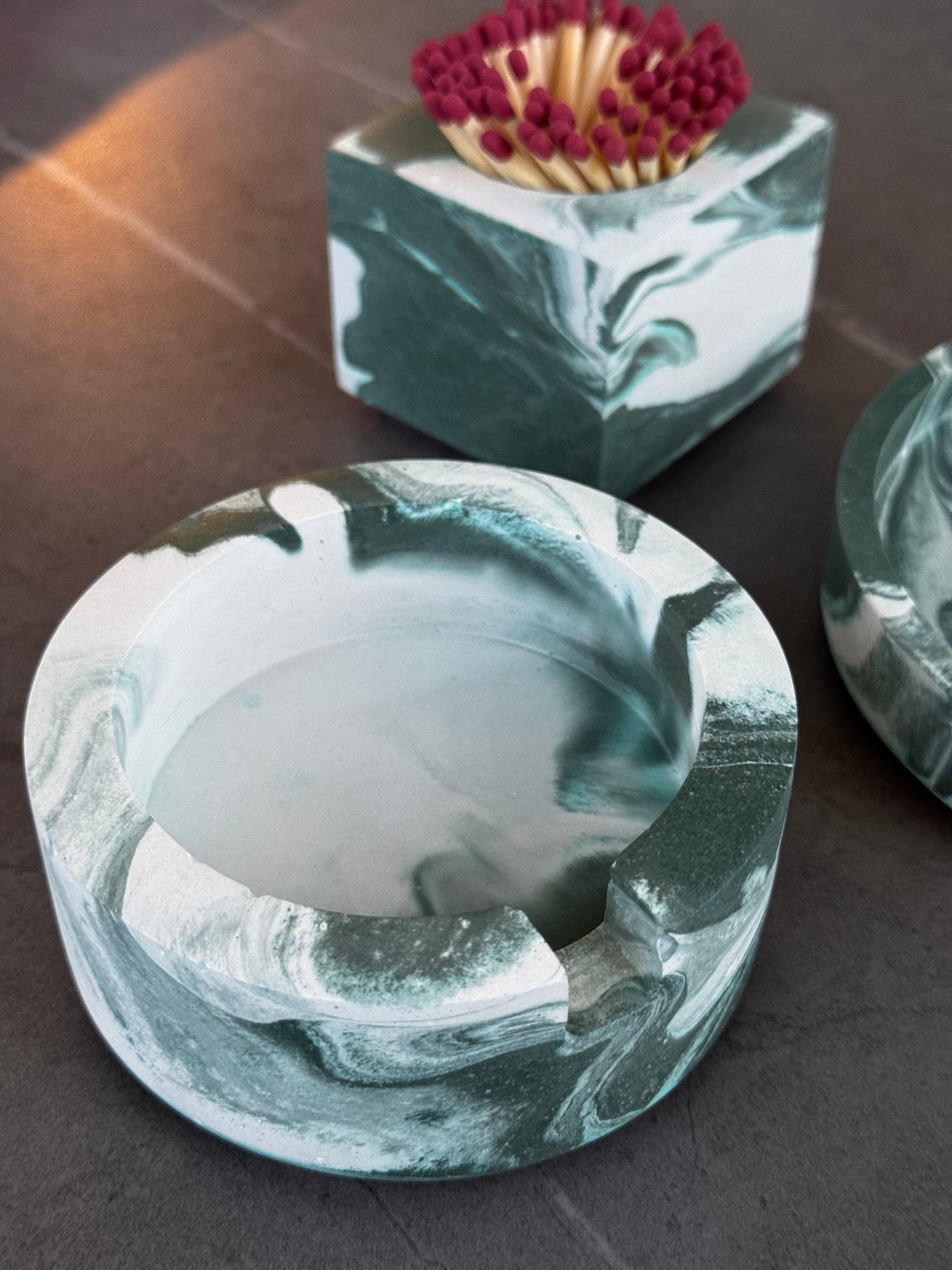 Set of the Month | March Marbled Green Ashtray, Small Tray and Match Holder set