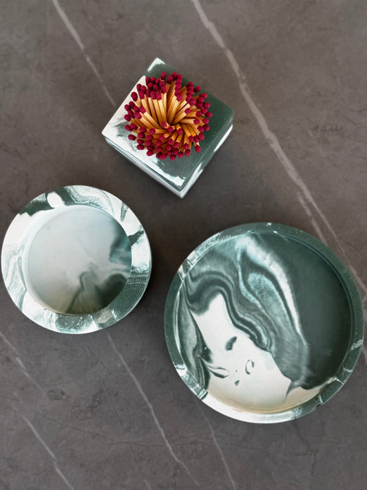 Set of the Month | March Marbled Green Ashtray, Small Tray and Match Holder set