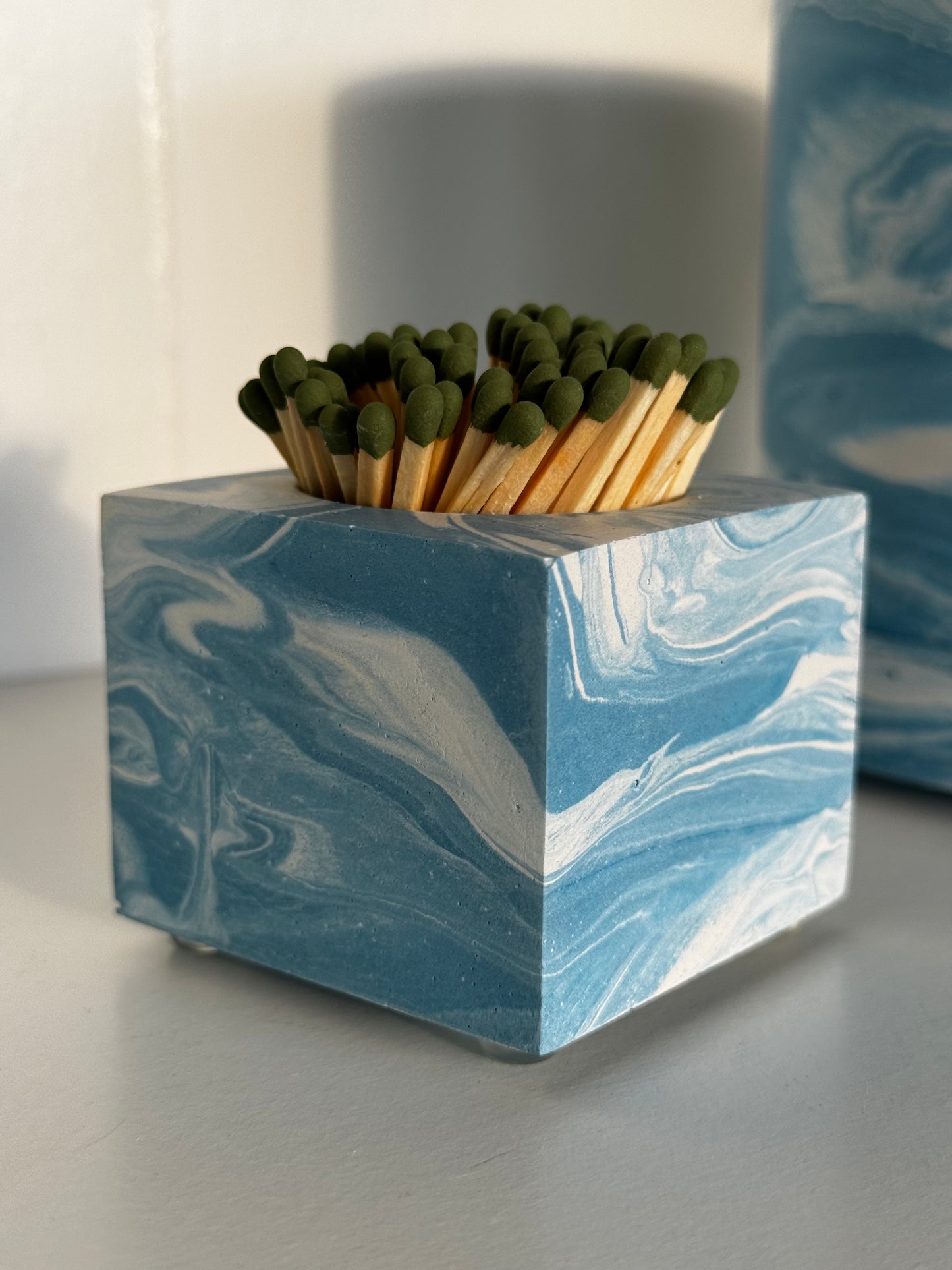 Set of the Month | Marbled Blue Planter and Match Holder set